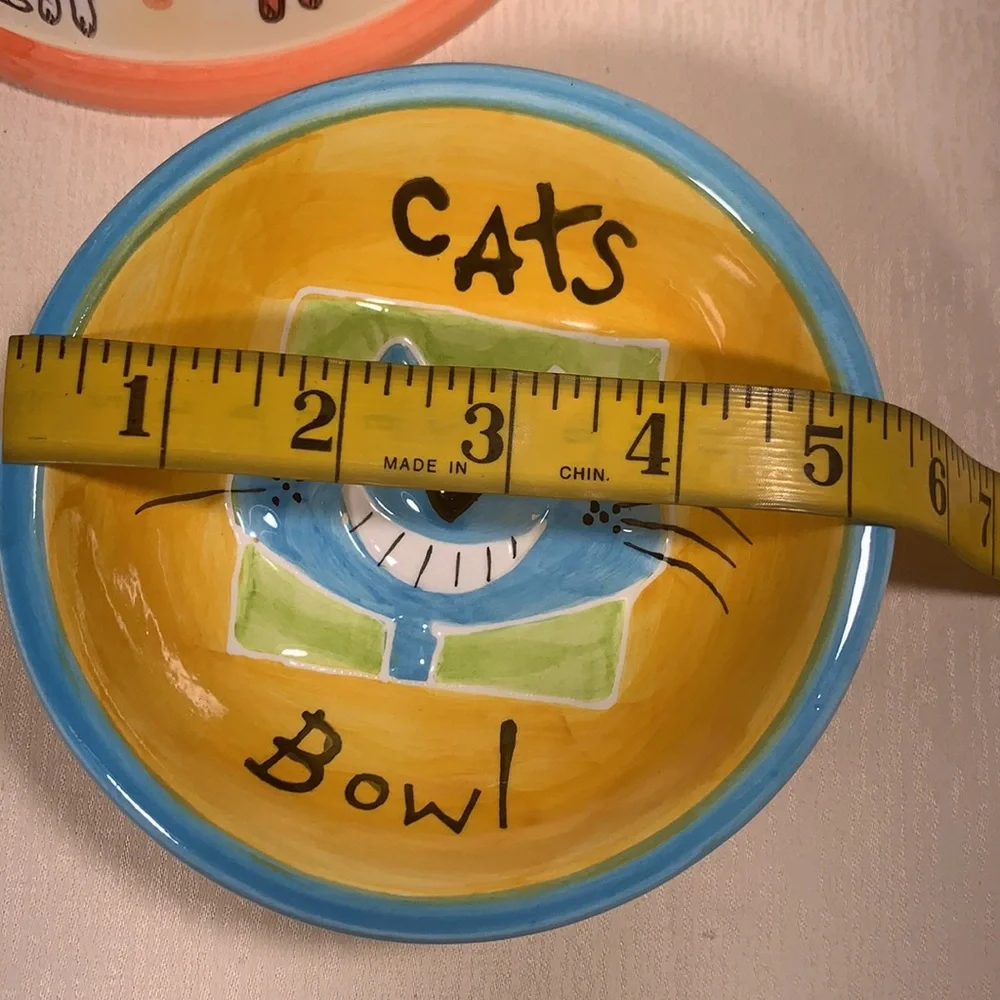 Pair of Ceramic Cat Food Water Bowls
